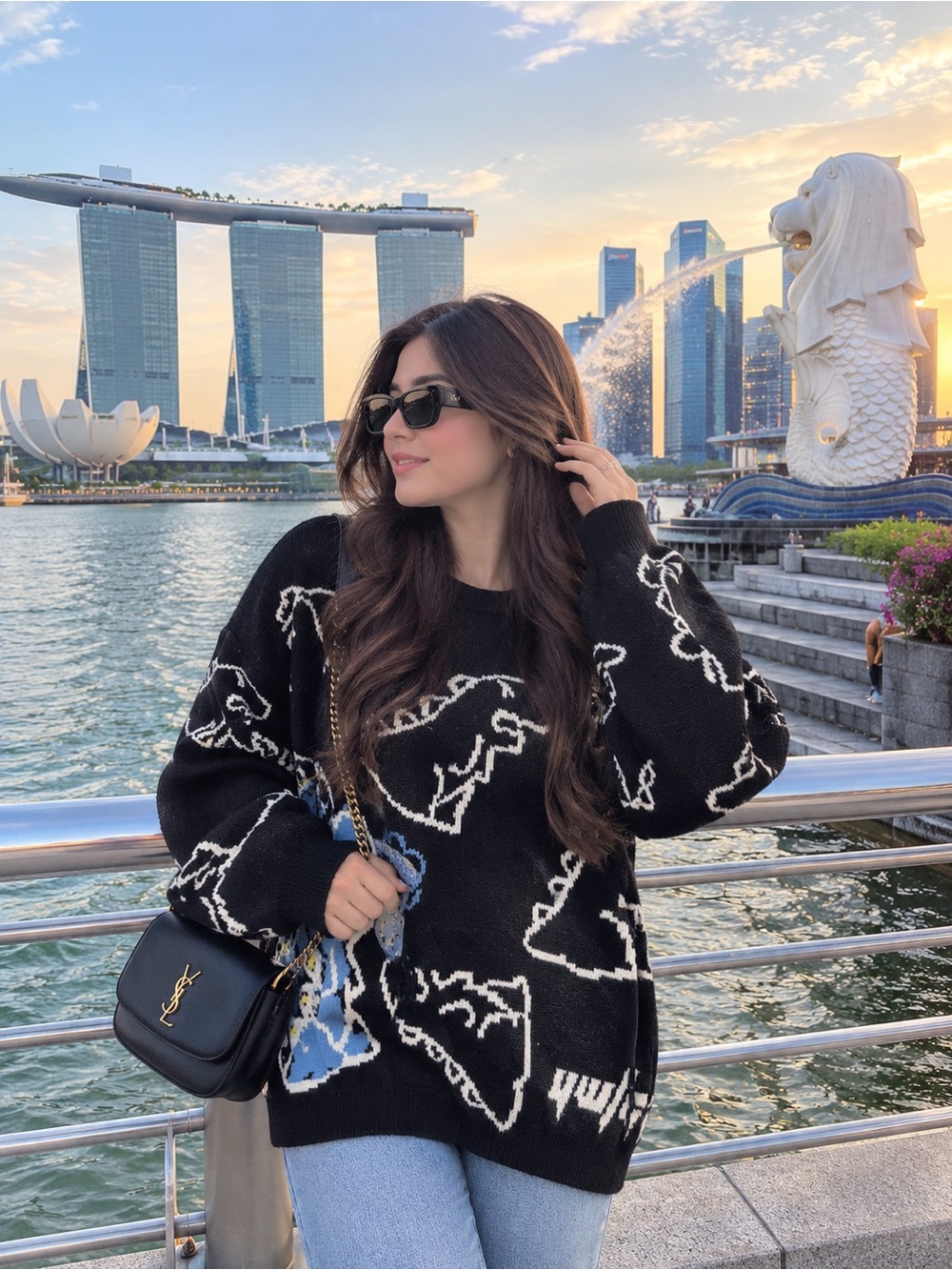 Forever 21 Black Sweater with White Graphic Accents